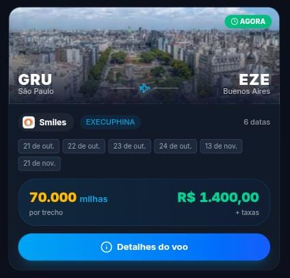 Print da Central: São Paulo para Buenos Aires em executiva, 70.000 milhas ou R$ 1.400