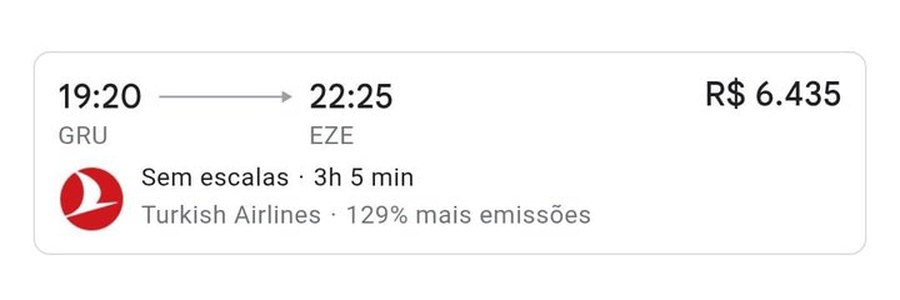 Print de Google: São Paulo → Buenos Aires por R$ 6.435