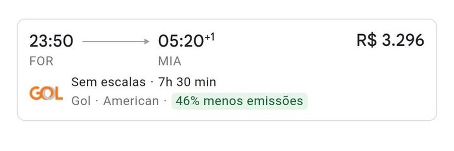 Print de Google: Fortaleza → Miami por R$ 3.296