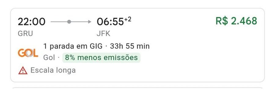 Print de Google: São Paulo → Nova York por R$ 2.468