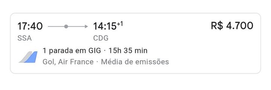 Print de Google: Salvador → Paris por R$ 4.700