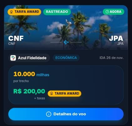 Print da Central: Belo Horizonte para João Pessoa, 10.000 milhas ou R$ 200